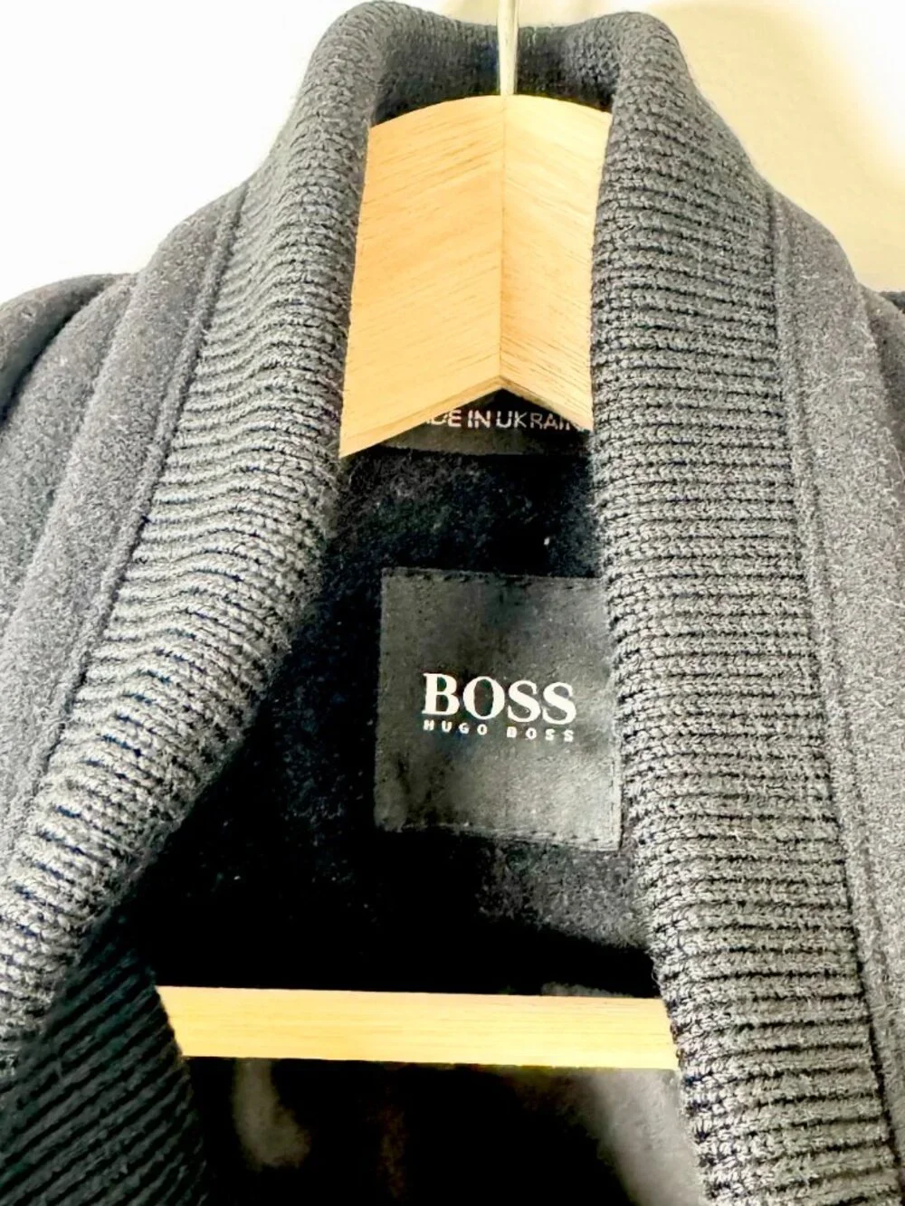 Hugo Boss Men's Coxtan Wool Cashmere Blend Black Coat with Knit Collar Sz L